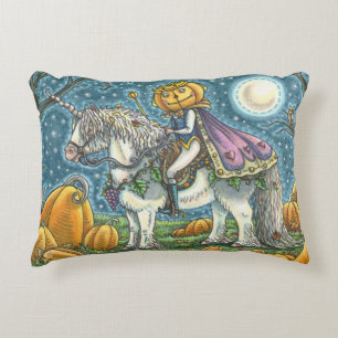 JACK O LANTERN PRINCE ON HIS MAGIC UNICORN PONY ACCENT PILLOW
