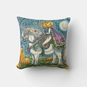 JACK O LANTERN PRINCE ON HIS MAGIC UNICORN PONY THROW PILLOW