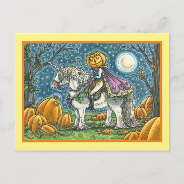JACK O LANTERN PRINCE ON HIS MAGIC UNICORN POSTCARD (Front)
