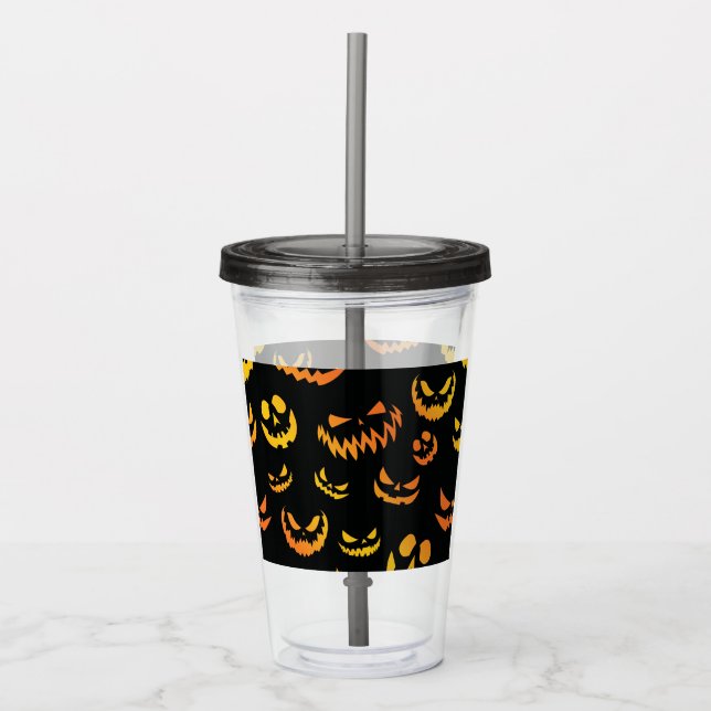 Jack O Lantern Pumpkin Face Acrylic Tumbler (Front)