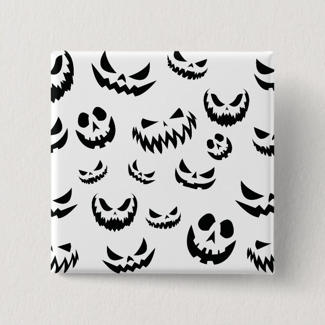 Jack O Lantern Pumpkin Face Black and White 2 Inch Square Button (Front)