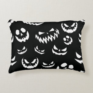 Jack O Lantern Pumpkin Face Black and White Accent Pillow