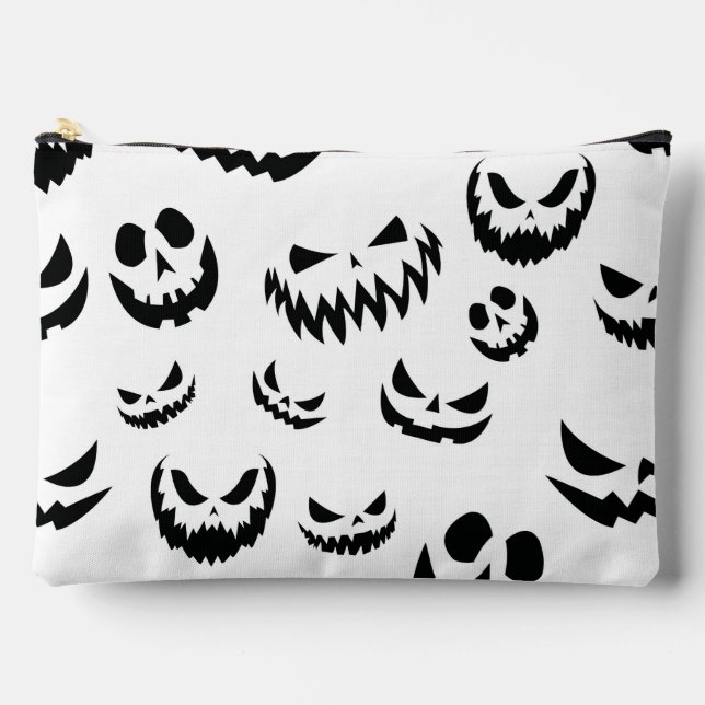 Jack O Lantern Pumpkin Face Black and White Accessory Pouch (Front)