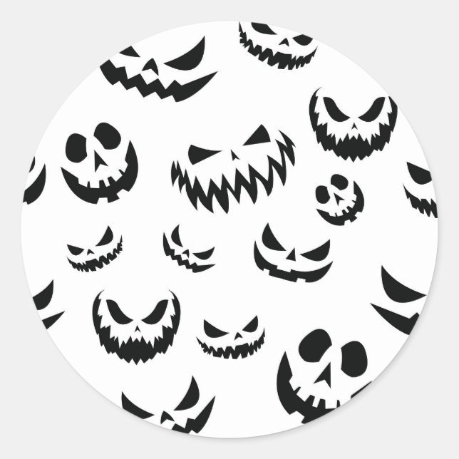Jack O Lantern Pumpkin Face Black and White Classic Round Sticker (Front)