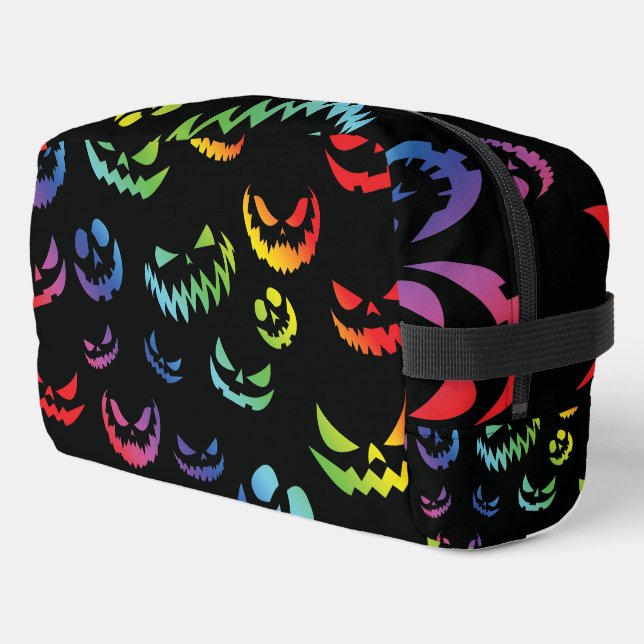 Jack O Lantern Pumpkin Face Black and White Dopp Kit (Left Corner)