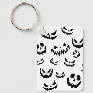 Jack O Lantern Pumpkin Face Black and White Keychain
