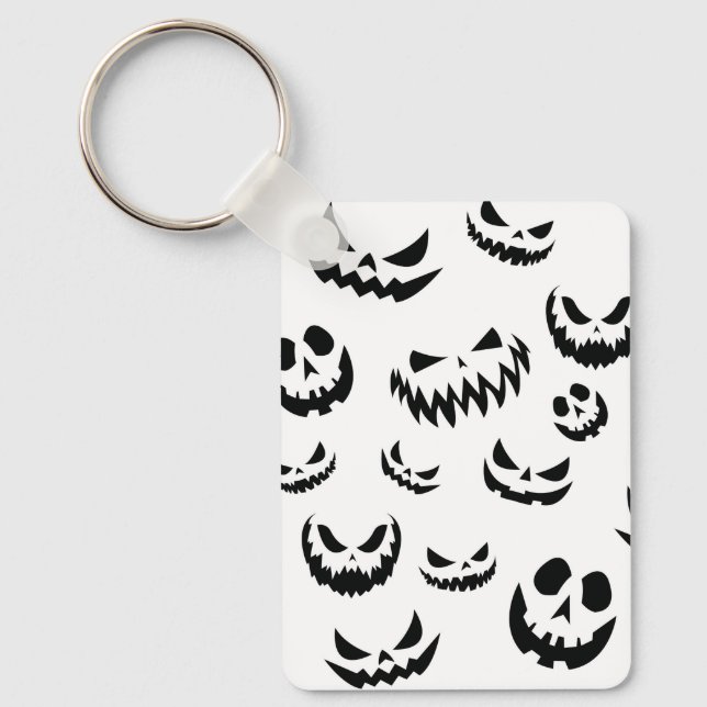 Jack O Lantern Pumpkin Face Black and White Keychain (Front)