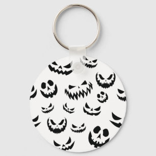 Jack O Lantern Pumpkin Face Black and White Keychain