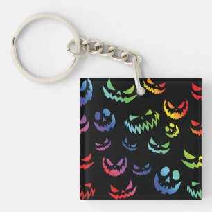Jack O Lantern Pumpkin Face Black and White Keychain