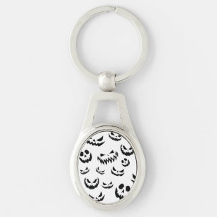 Jack O Lantern Pumpkin Face Black and White Keychain