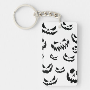 Jack O Lantern Pumpkin Face Black and White Keychain