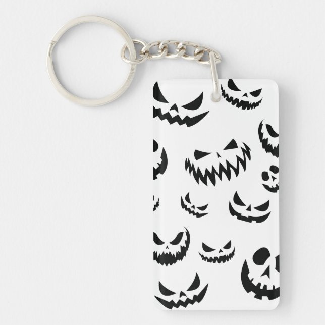 Jack O Lantern Pumpkin Face Black and White Keychain (Front)