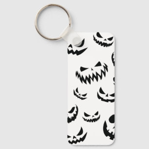 Jack O Lantern Pumpkin Face Black and White Keychain