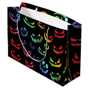 Jack O Lantern Pumpkin Face Black and White Large Gift Bag