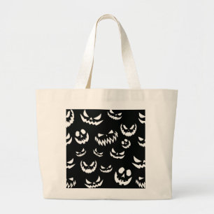 Jack O Lantern Pumpkin Face Black and White Large Tote Bag