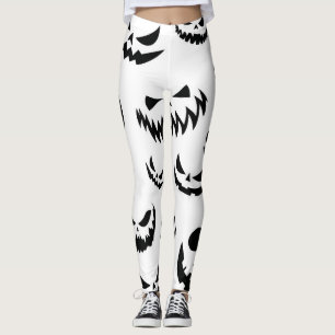 Jack O Lantern Pumpkin Face Black and White Leggings