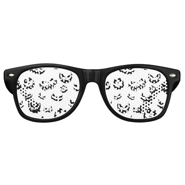 Jack O Lantern Pumpkin Face Black and White Retro Sunglasses (Front)