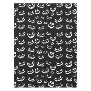 Jack O Lantern Pumpkin Face Black and White Tablecloth