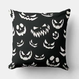 Jack O Lantern Pumpkin Face Black and White Throw Pillow