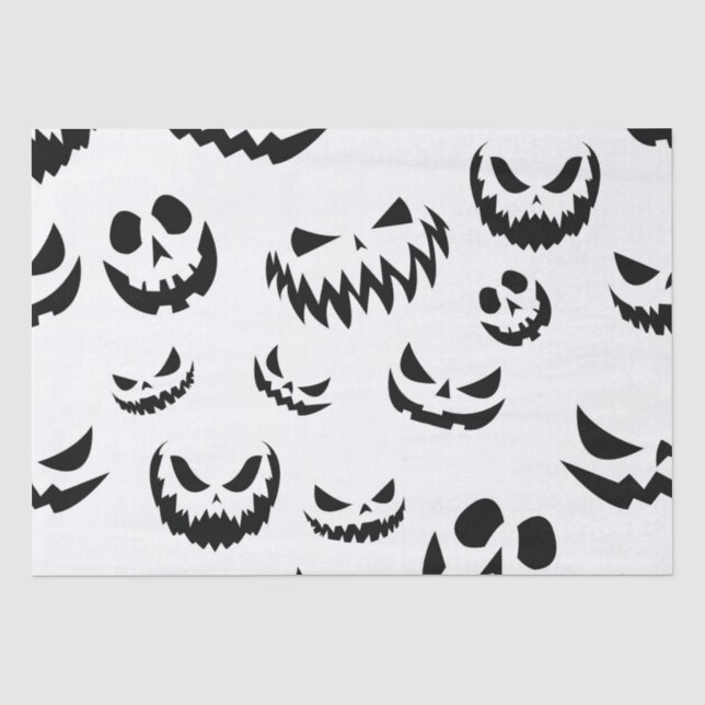 Jack O Lantern Pumpkin Face Black and White Tissue Paper (Front)
