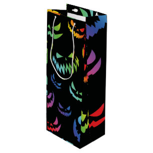 Jack O Lantern Pumpkin Face Black and White Wine Gift Bag