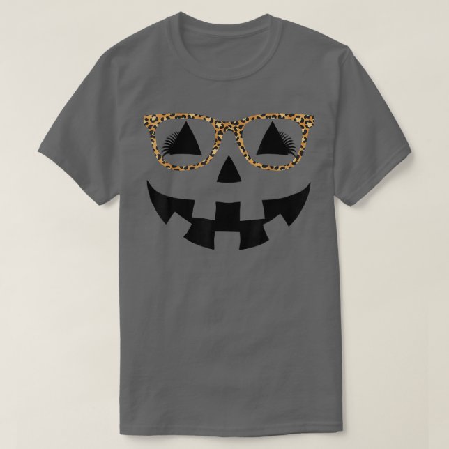 Jack O Lantern Pumpkin Face Leopard Glasses Lashes T-Shirt (Design Front)