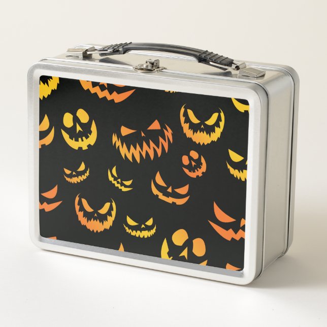 Jack O Lantern Pumpkin Face Metal Lunch Box (Front)