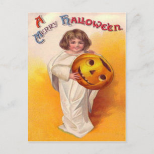 Jack O Lantern Pumpkin Ghost Child Postcard