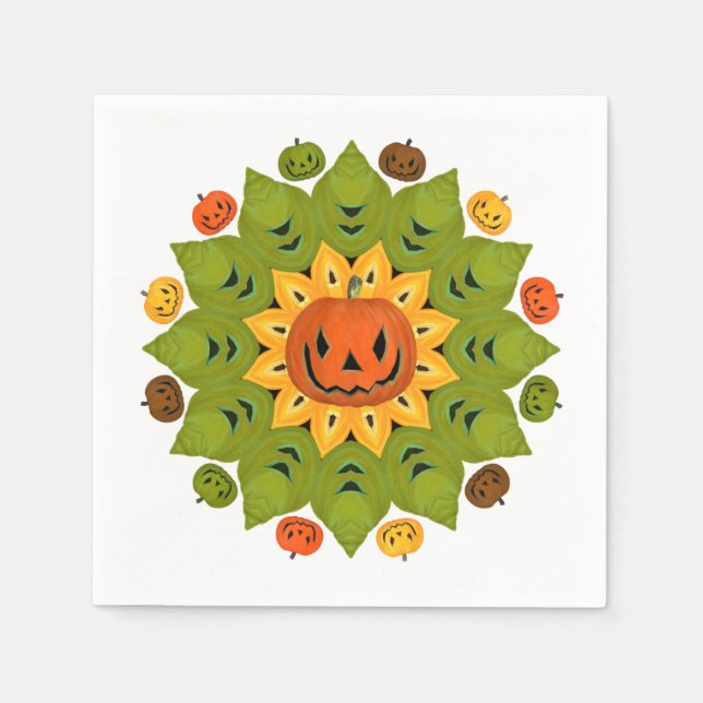 Jack-O-Lantern Pumpkin Halloween Flower Napkin (Front)