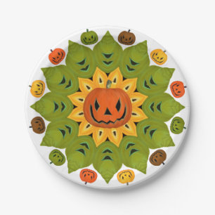Jack-O-Lantern Pumpkin Halloween Flower Paper Plate