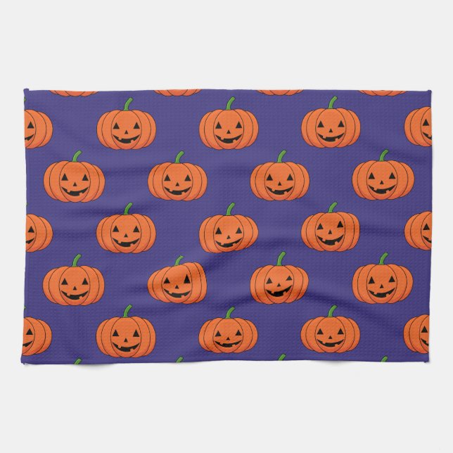 Jack-O'-Lantern Pumpkin Halloween Pattern Kitchen Towel (Horizontal)
