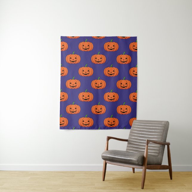 Jack-O'-Lantern Pumpkin Halloween Pattern Tapestry (In Situ)