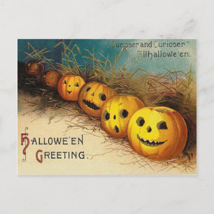 Jack O' Lantern Pumpkin Hay Field Postcard