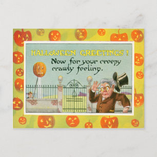Jack O Lantern Pumpkin Man Top Hat Prank Postcard