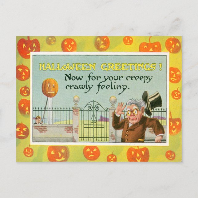 Jack O Lantern Pumpkin Man Top Hat Prank Postcard (Front)