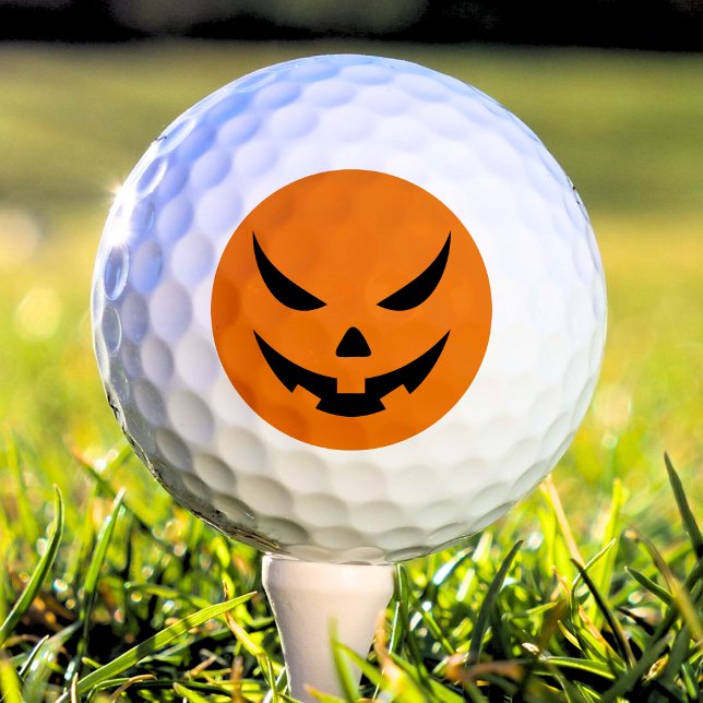 Jack O Lantern Pumpkin Orange & Black Halloween Golf Balls (black and orange jack o lantern pumpkin face Halloween golf ball)