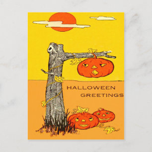 Jack O' Lantern Pumpkin Tree Leaves Postcard