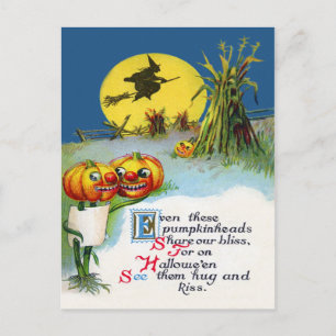 Jack O Lantern Pumpkin Witch Full Moon Haystack Postcard