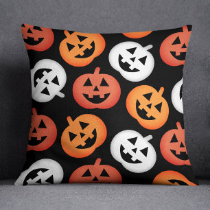 Jack O Lantern Pumpkins Black Halloween Throw Pillow
