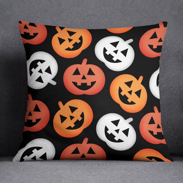 Jack O Lantern Pumpkins Black Halloween Throw Pillow (Creator Uploaded)