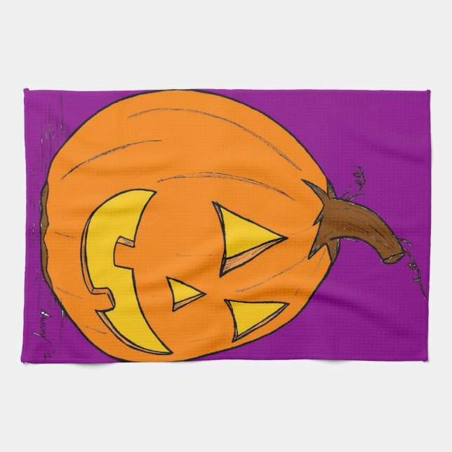 Jack o' Lantern Purple Kitchen Towel (Horizontal)