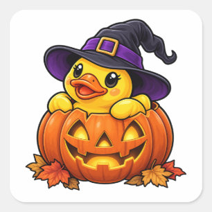 Jack-o’-Lantern Rubber Duck Halloween Square Sticker
