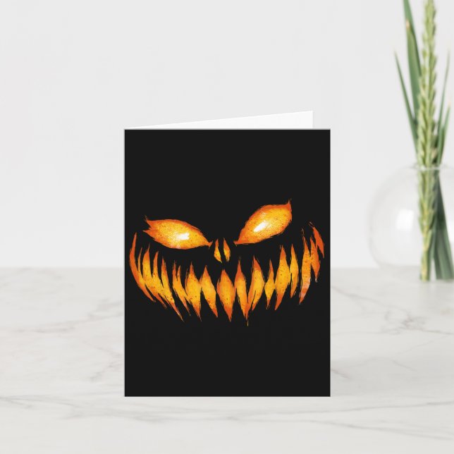 Jack O Lantern Scary Carved Pumpkin Face Halloween Card (Front)