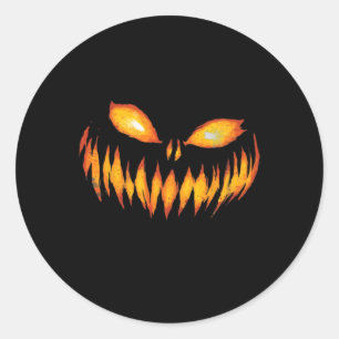Jack O Lantern Scary Carved Pumpkin Face Halloween Classic Round Sticker