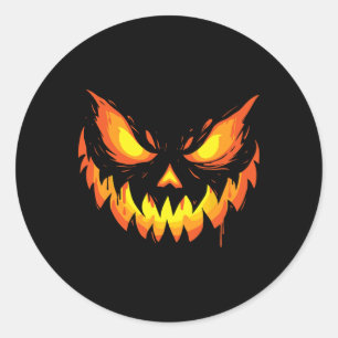 Jack O Lantern Scary Carved Pumpkin Face Halloween Classic Round Sticker