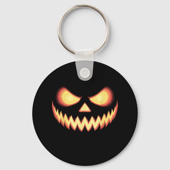 Jack O Lantern Scary Carved Pumpkin Face Halloween Keychain (Front)