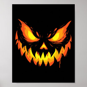 Jack O Lantern Scary Carved Pumpkin Face Halloween Poster