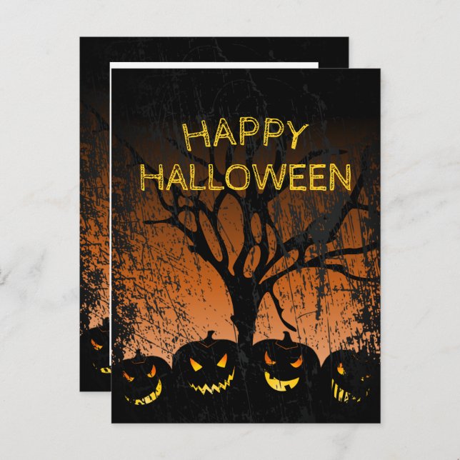 Jack-o-lantern Spooky Tree Halloween Postcard (Front/Back)