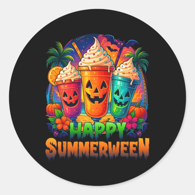 Jack-o-lantern Summerween Vibes Skeleton Summer Wa Classic Round Sticker (Front)