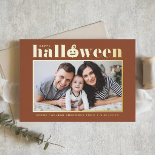 Jack-o'-lantern Terracotta Photo Halloween Foil Greeting Card